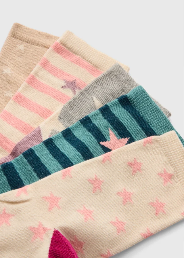 5 Pack Multicoloured Star Print Ankle Socks