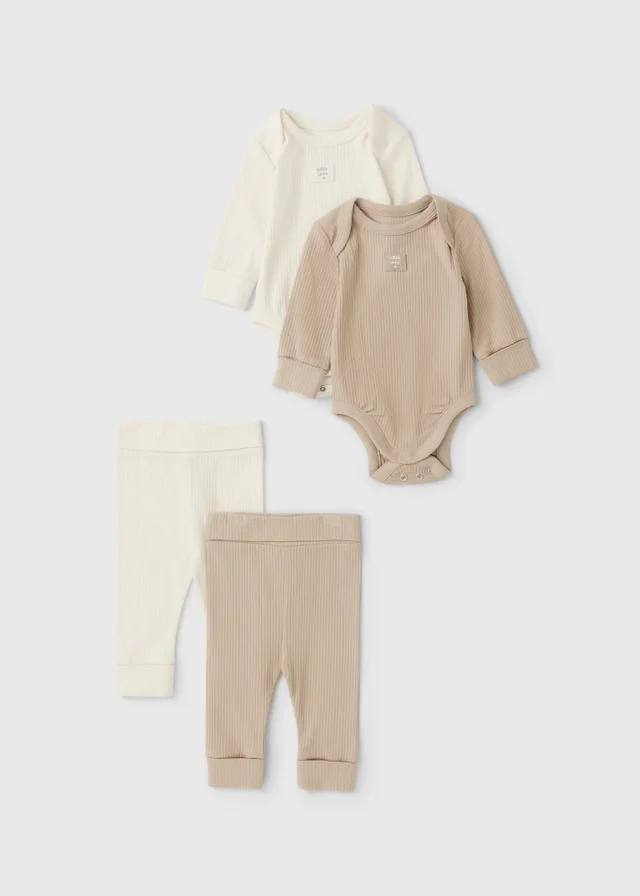 4 Piece Baby Beige Grow Together Bodysuit & Legging Set (0-12mths)