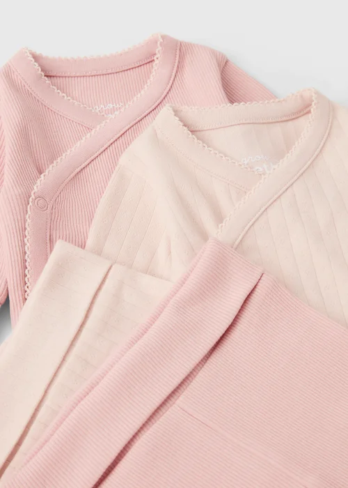 4 Piece Baby Pink Grow Together Wrap Bodysuit & Legging Set (0-12mths) - First Size Image 2