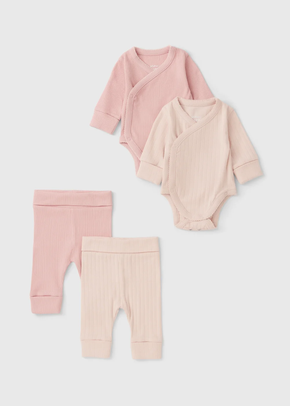 4 Piece Baby Pink Grow Together Wrap Bodysuit & Legging Set (0-12mths) - First Size Image 1