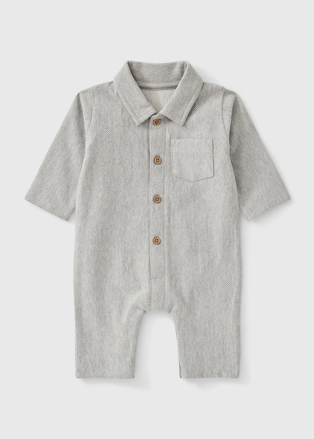 Baby Boys’ Grey Collared Romper (0-23 mths) - Up to 1 Month Image 1