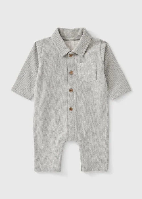 Baby Boys’ Grey Collared Romper (0-23 mths) - Up to 1 Month Image 1
