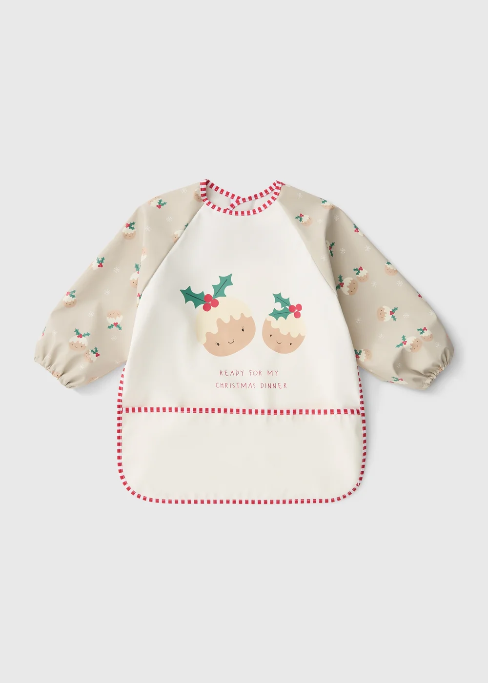 Baby Red Christmas Pudding Coverall Bib - One Size Image 1
