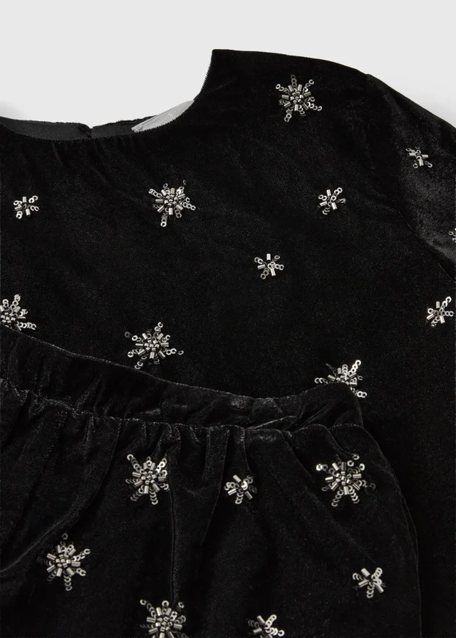 Girls Black Embellished Shorts Set (7-15yrs)