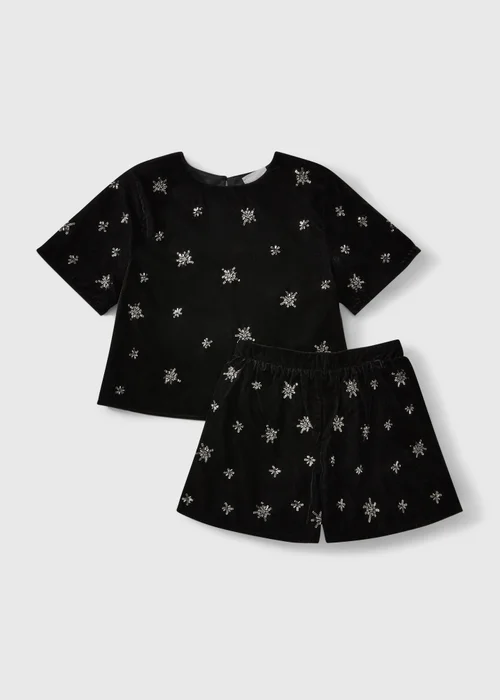 Girls Black Embellished Shorts Set (7-15yrs) - 7 Yrs Image 1