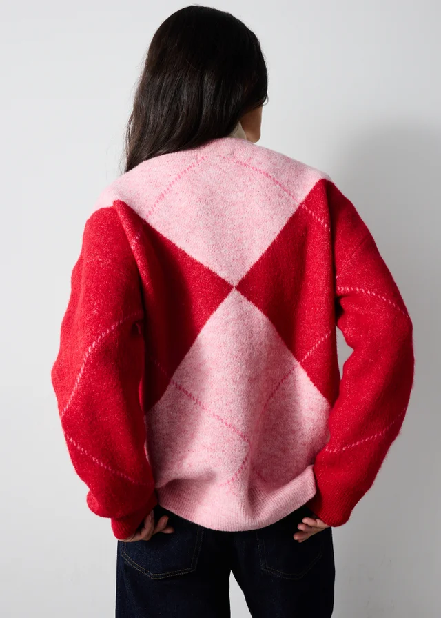 Pink & Red Argyle Christmas Jumper