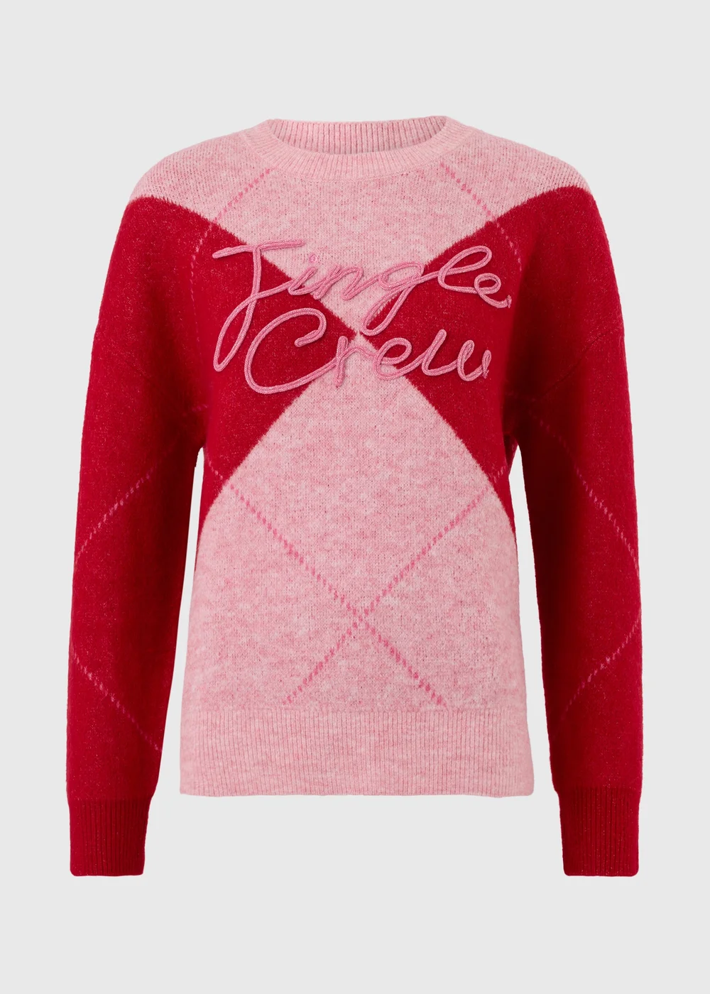 Pink & Red Argyle Christmas Jumper - XS Image 1