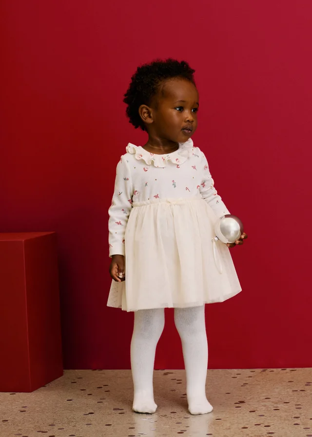 Baby Cream Mesh Christmas Dress (0-23mths)