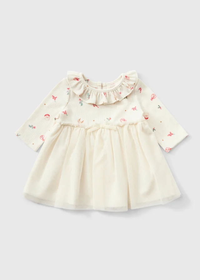 Baby Cream Mesh Christmas Dress (0-23mths)