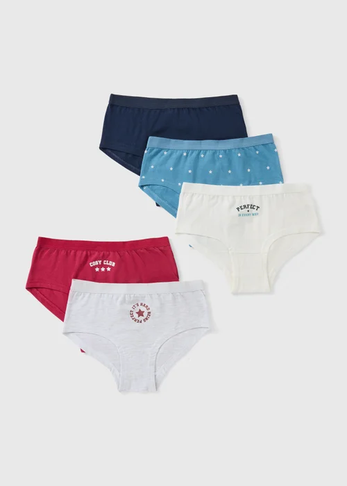 5 Pack Girls Navy Preppy Hipster Briefs (6-14yrs) - 14 Yrs Image 1