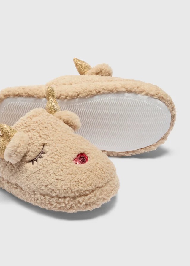 Brown Reindeer Mule Slippers
