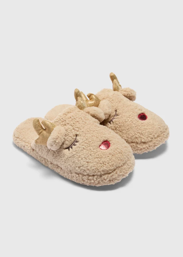 Brown Reindeer Mule Slippers