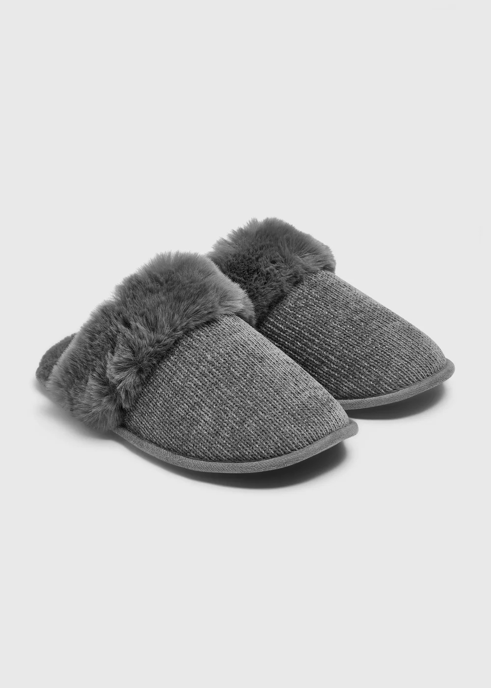 Grey Fleeced Mule Slippers - S Image 1