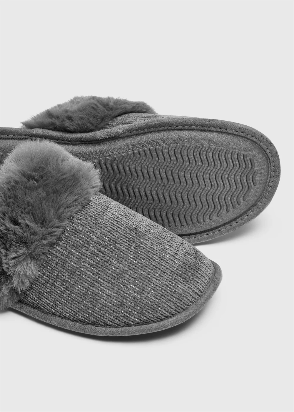 Grey Fleeced Mule Slippers - S Image 2