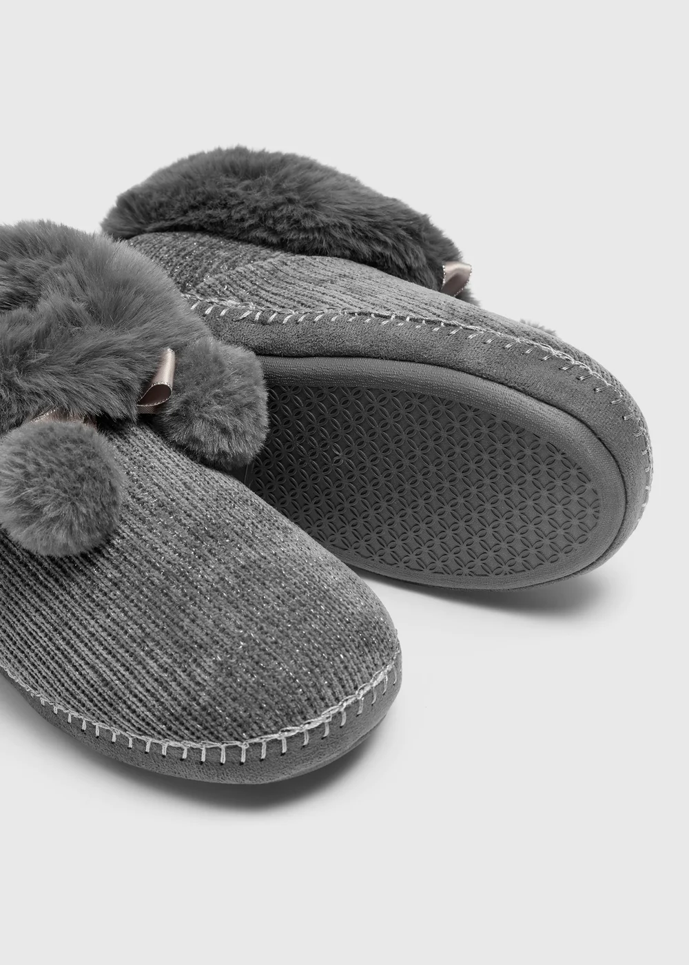 Grey Metallic Boot Slippers - S Image 2
