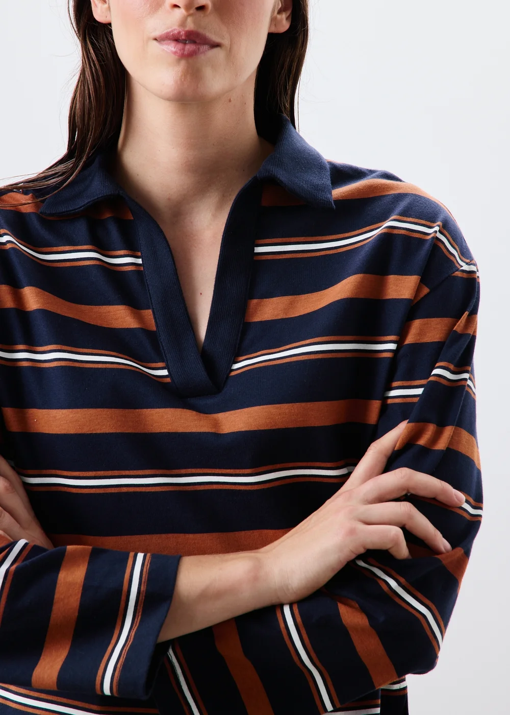Navy Striped Henley Rugby Shirt - XS Image 3