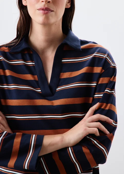 Navy Striped Henley Rugby Shirt - XS Image 3
