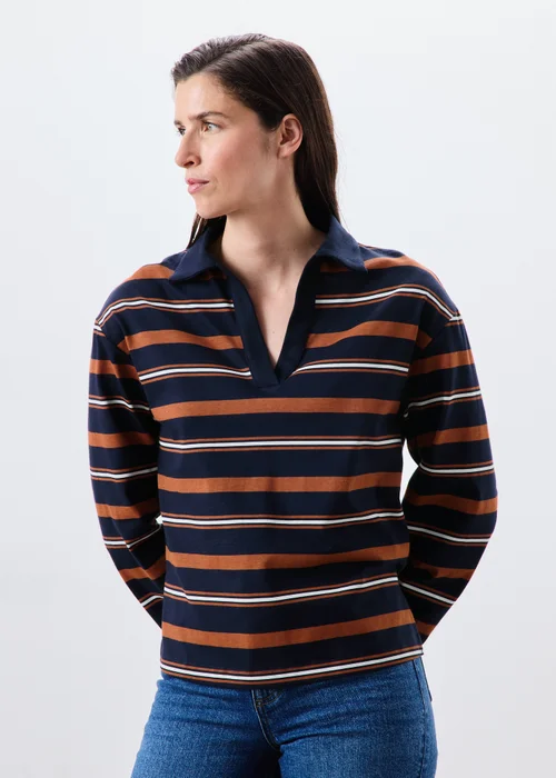 Navy Striped Henley Rugby Shirt - XS Image 4