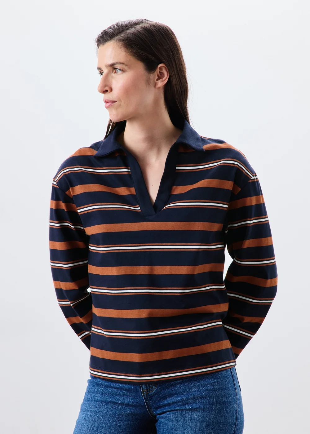 Navy Striped Henley Rugby Shirt - XS Image 1