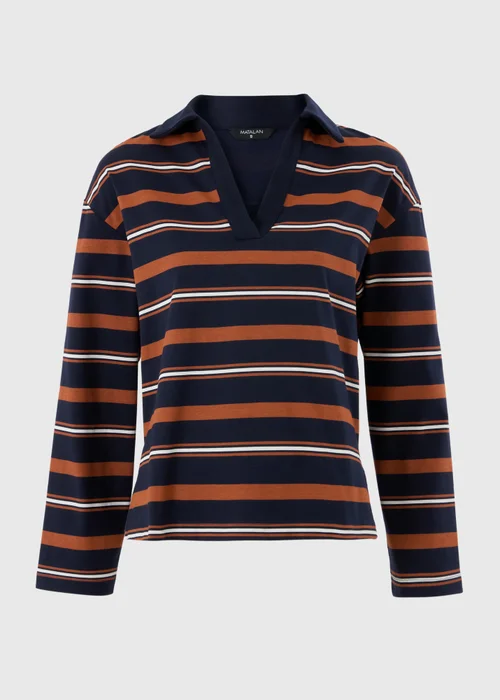 Navy Striped Henley Rugby Shirt - XS Image 5