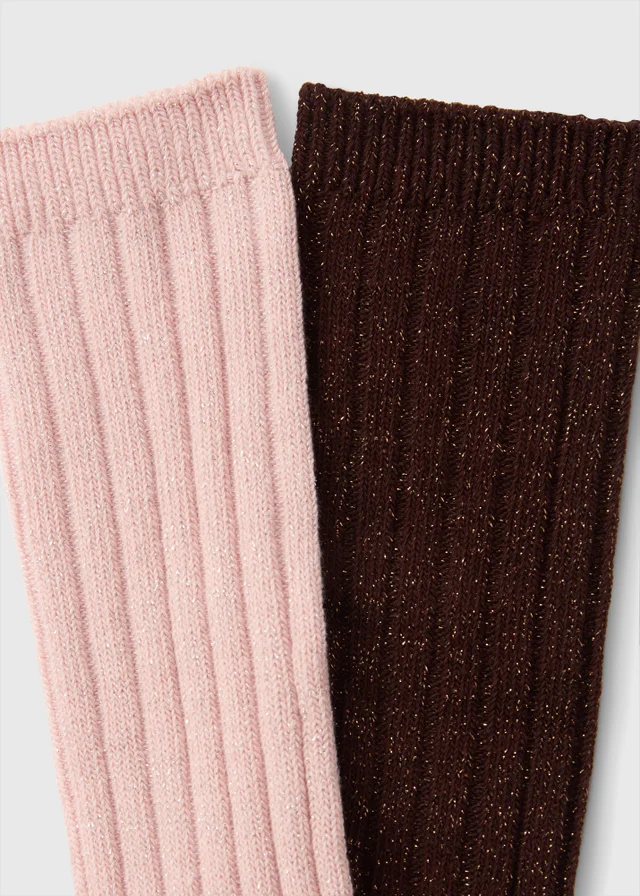 2 Pack Pink & Brown Ribbed Socks