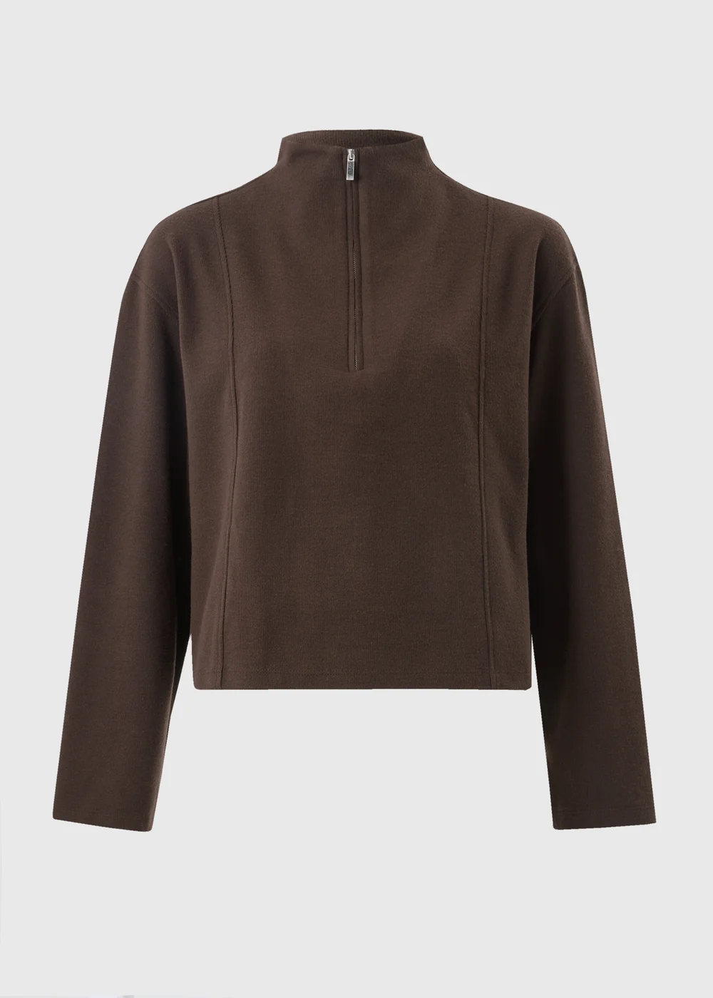 Chocolate Soft Touch Funnel Neck Quarter Zip Jumper - 8 Image 1