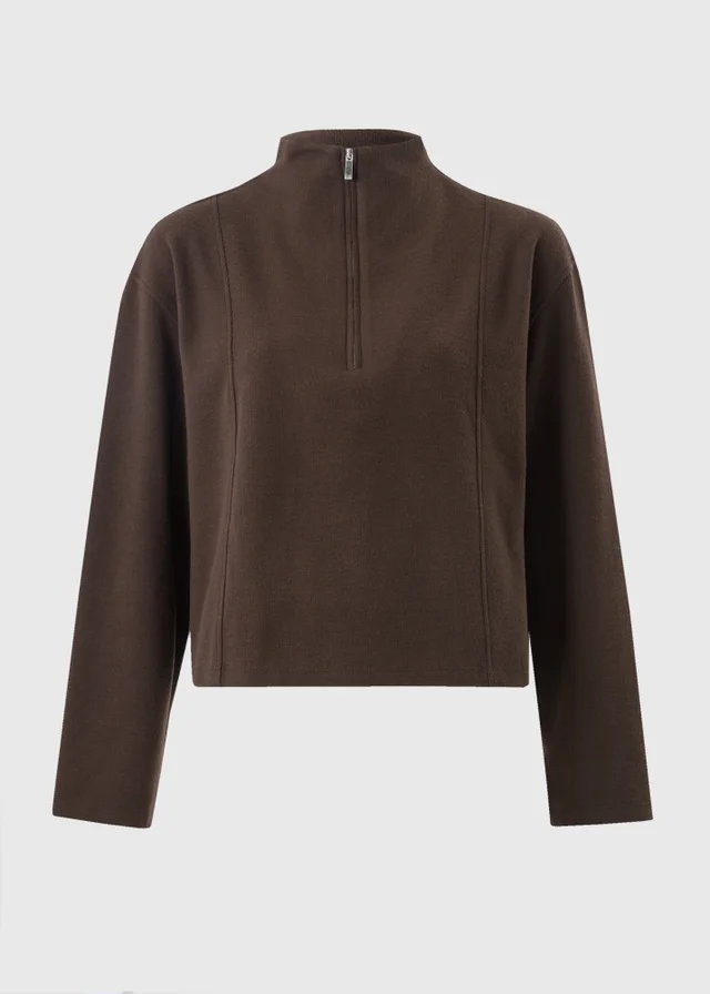 Chocolate Soft Touch Funnel Neck Quarter Zip Jumper