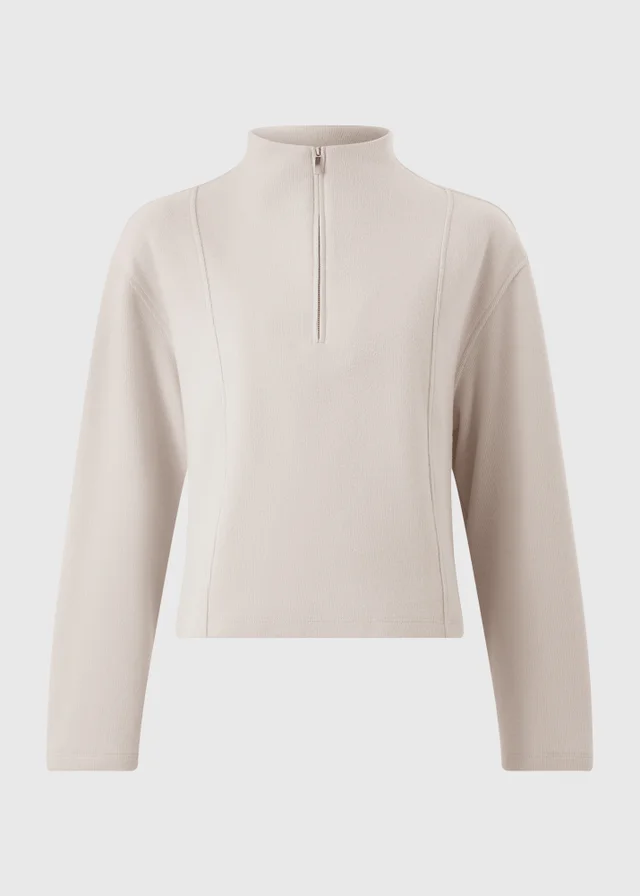 Oatmeal Soft Touch Funnel Neck Quarter Zip Jumper