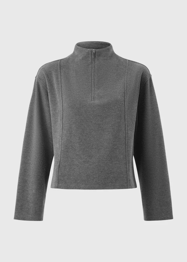 Grey Soft Touch Funnel Neck Quarter Zip Jumper
