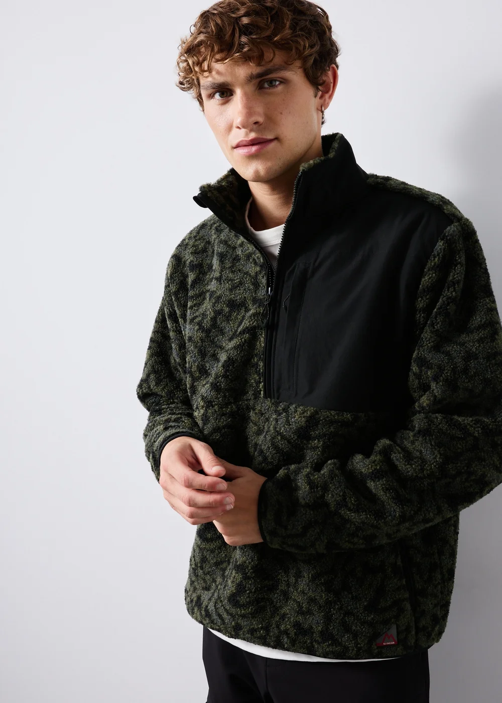 Khaki Print Half Zip Fleece - S Image 1