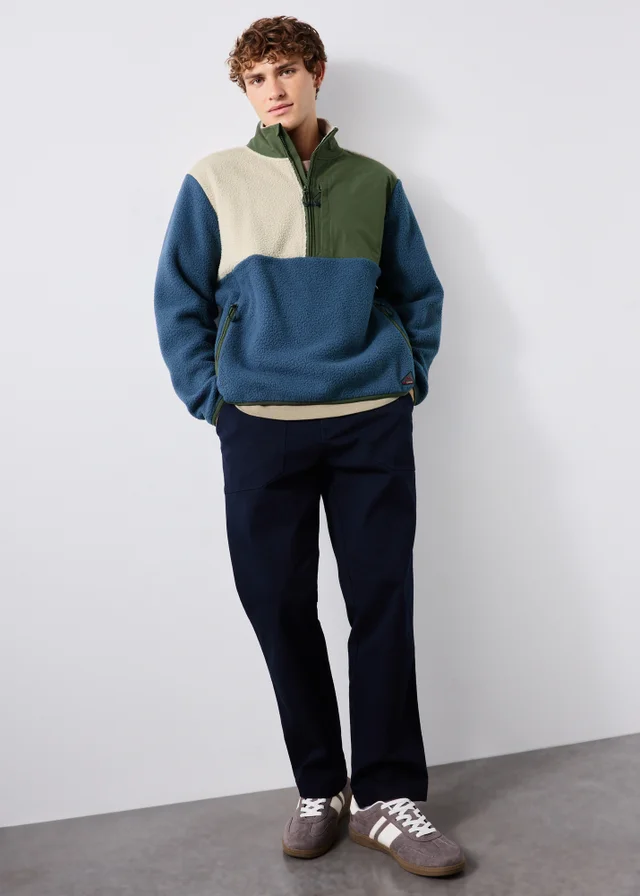 Blue Colour Block Half Zip Fleece