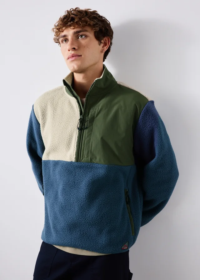 Blue Colour Block Half Zip Fleece