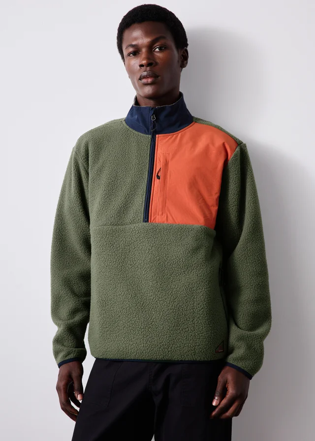 Khaki Panel Half Zip Fleece