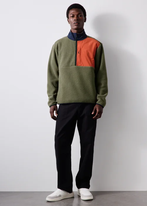 Khaki Panel Half Zip Fleece - S Image 4