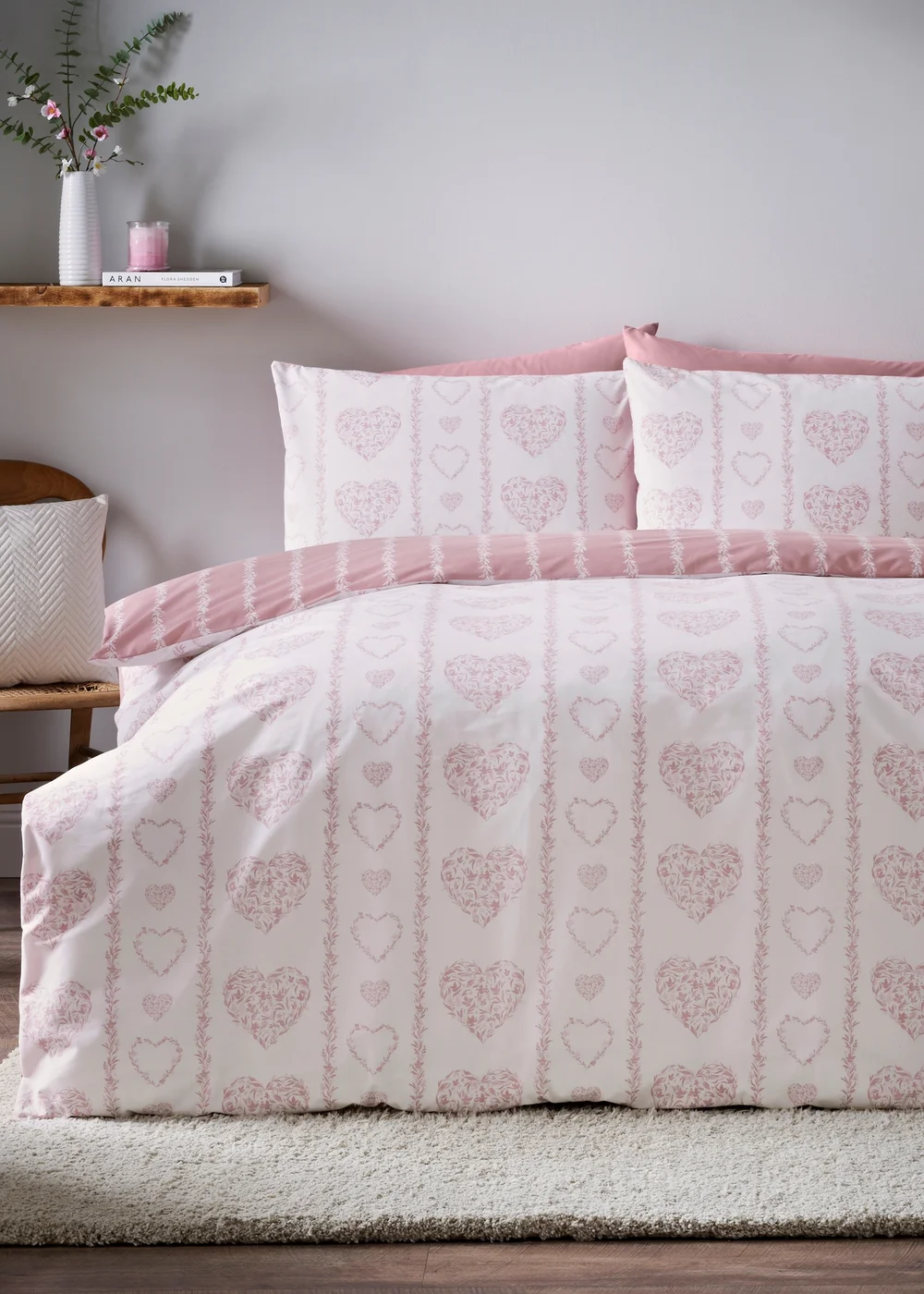 Pink Heart Stripe Duvet Set - Single Image 1