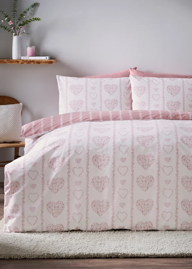Pink Heart Stripe Duvet Set