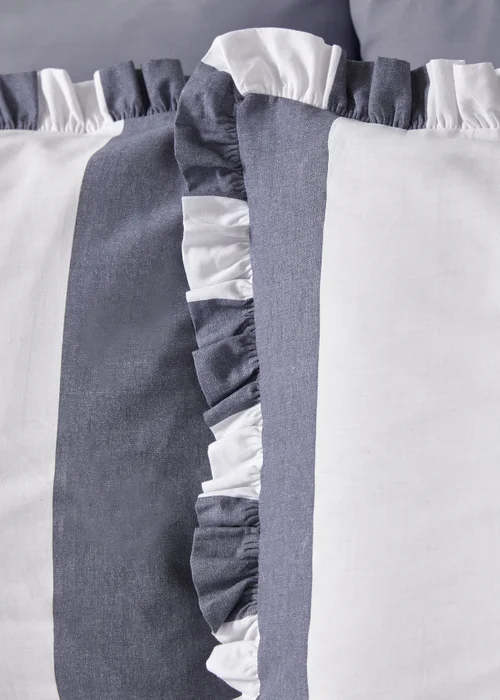 Blue Wide Stripe Pleat Duvet Set - Double Image 2