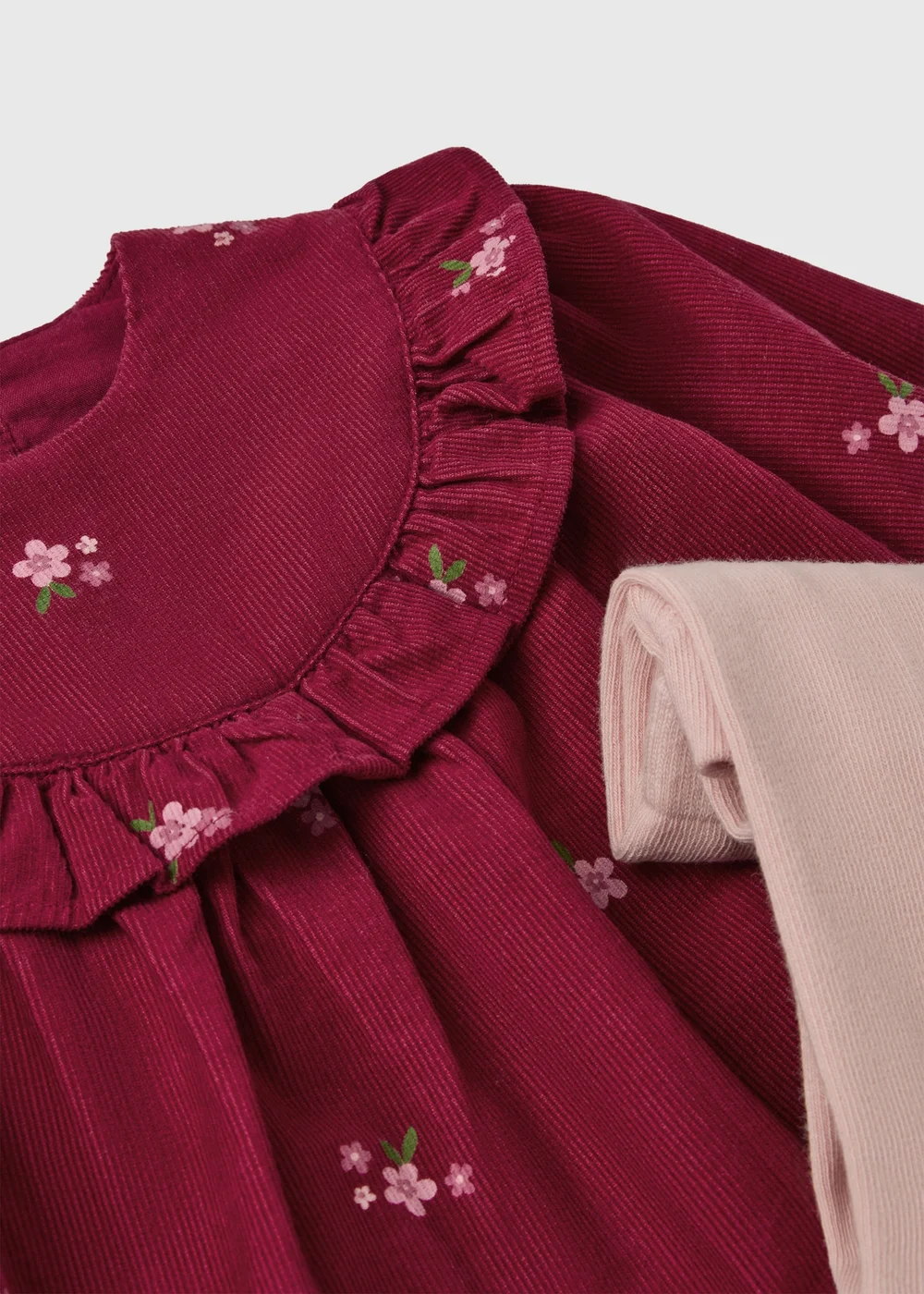 Baby Burgundy Floral Dress & Tights Set (Newborn-23 mnths) - Up to 1 Month Image 2