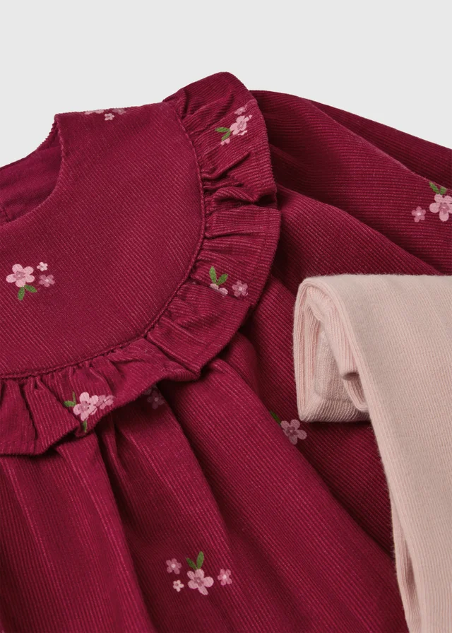 Baby Burgundy Floral Dress & Tights Set (Newborn-23 mnths)