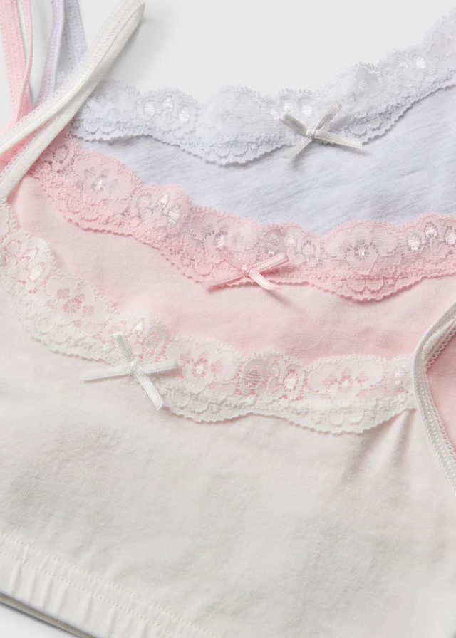 3 Pack Girls Pink Lace Crop Tops (6-14 Yrs)