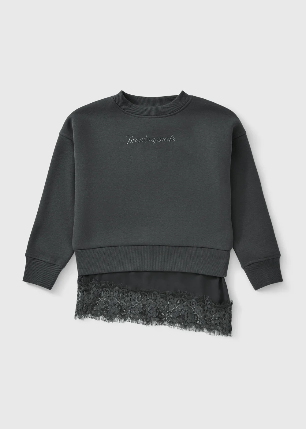 Girls Grey Lace Party Sweatshirt (7-15yrs) - 7 Yrs Image 1