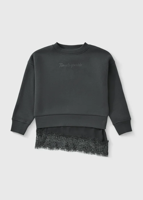 Girls Grey Lace Party Sweatshirt (7-15yrs) - 7 Yrs Image 1