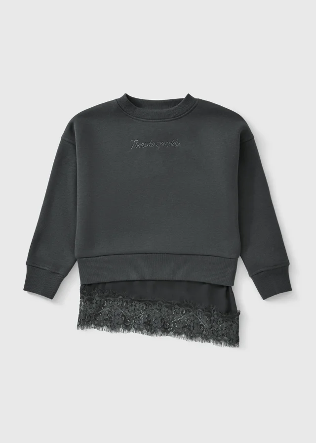 Girls Grey Lace Party Sweatshirt (7-15yrs)