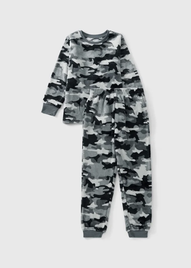 Boys’ Grey Camo Fleece Pyjama Set (5-13yrs)