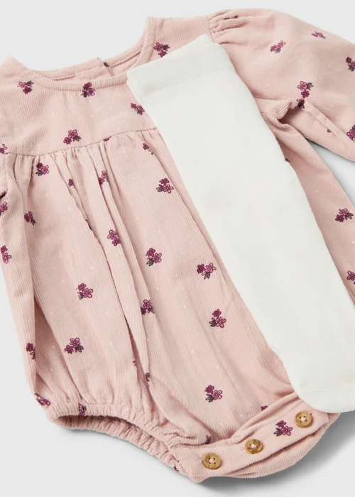 Baby Pink Printed Romper and Tights (0-23mths) - Up to 1 Month Image 2