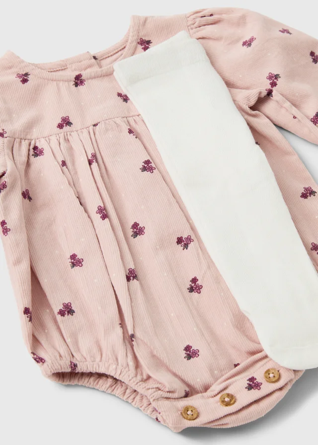 Baby Pink Printed Romper and Tights (0-23mths)