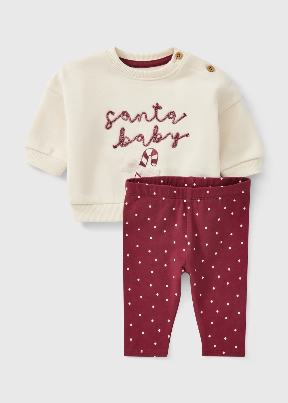 Baby Cream Christmas Santa Baby Sweatshirt & Leggings Set (0-23mths) - Up to 1 Month Image 1