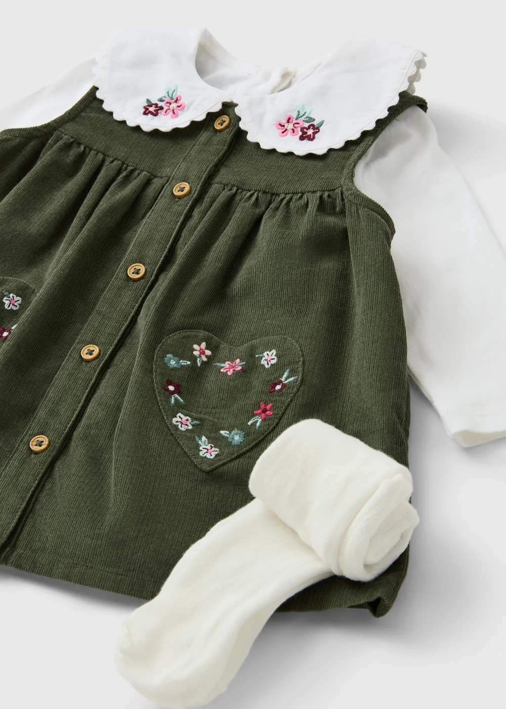 Girls Green Pinafore Dress & Tights Set (0-23mths) - Up to 1 Month Image 2