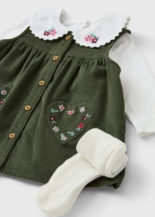 Girls Green Pinafore Dress & Tights Set (0-23mths) - Up to 1 Month Image 2