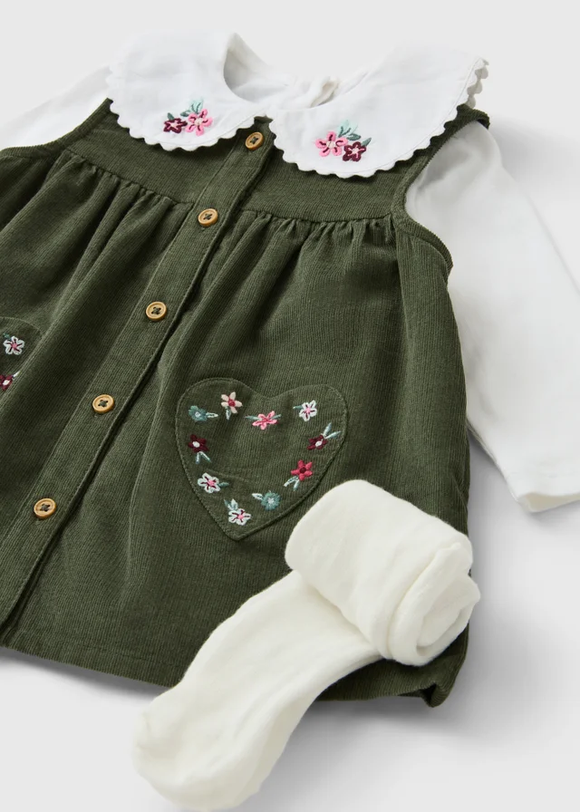Girls Green Pinafore Dress & Tights Set (0-23mths)